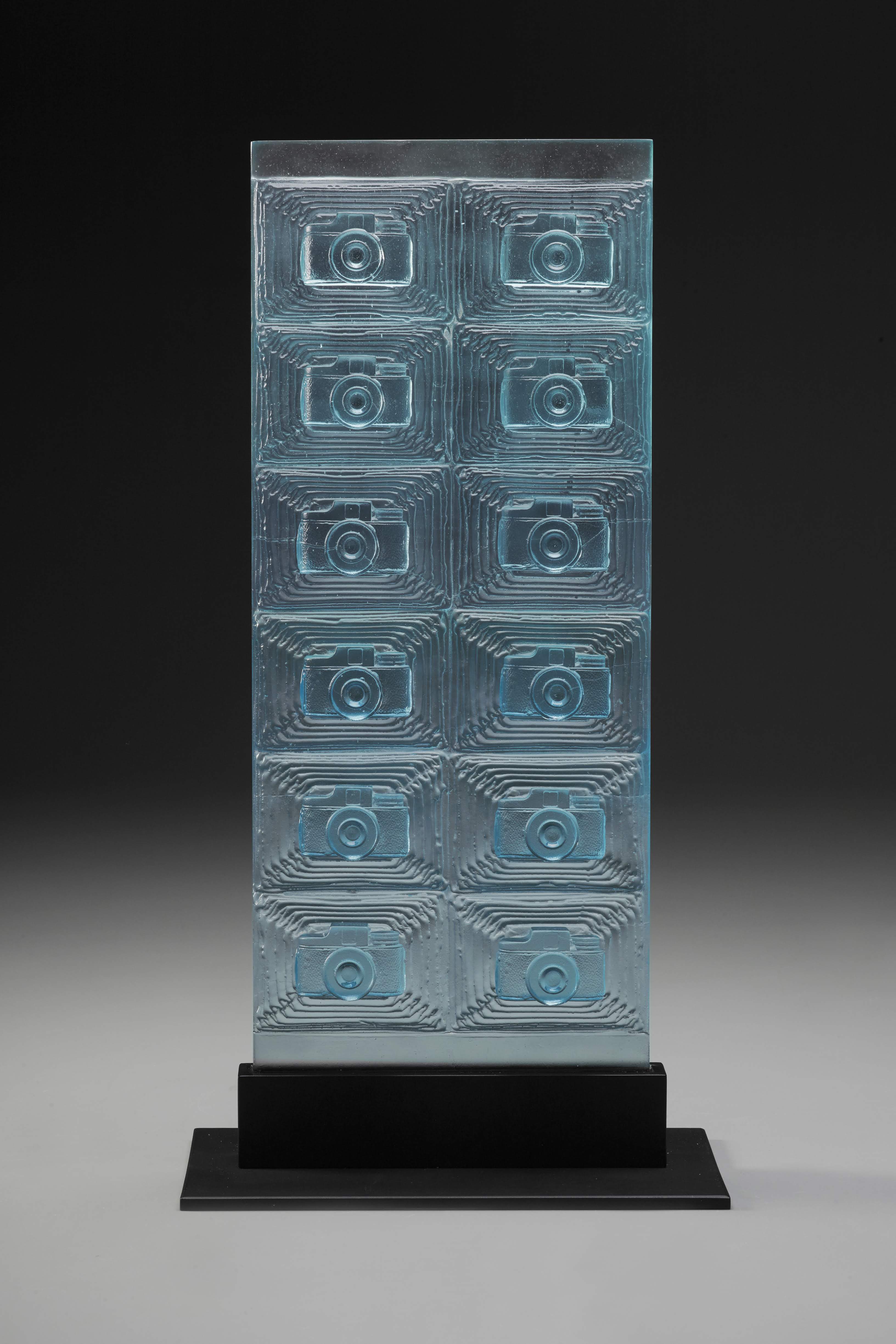 Title: "12 Observers" Method: Cast glass, etched, coldworked Material: Glass, metal Size: 20" X 10" X 6" Date: 2018 PHOTO: John Mueller